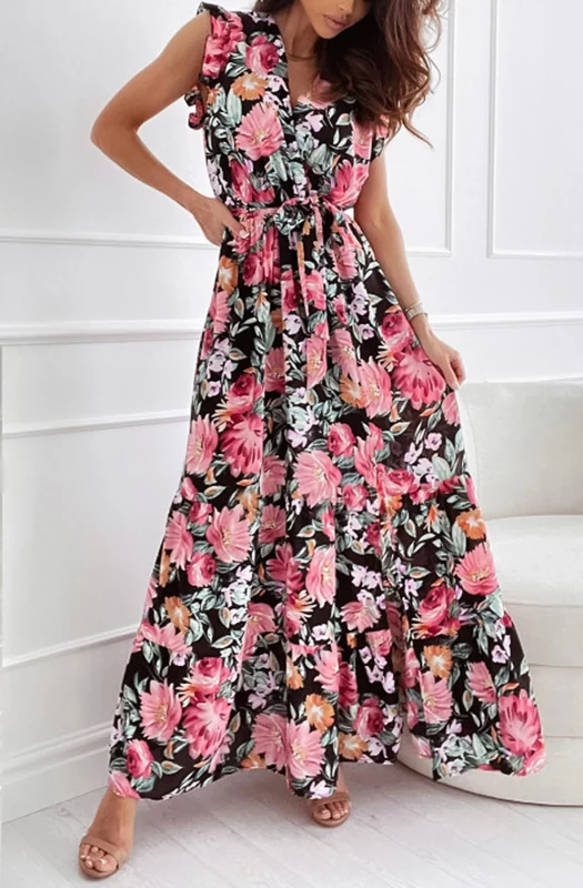 LORIE FLORAL CHIFFON MAXI DRESS