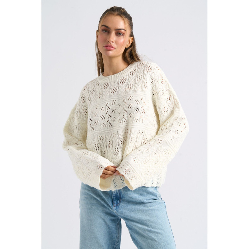 CREAM CREW NECK POINTELLE JUMPER