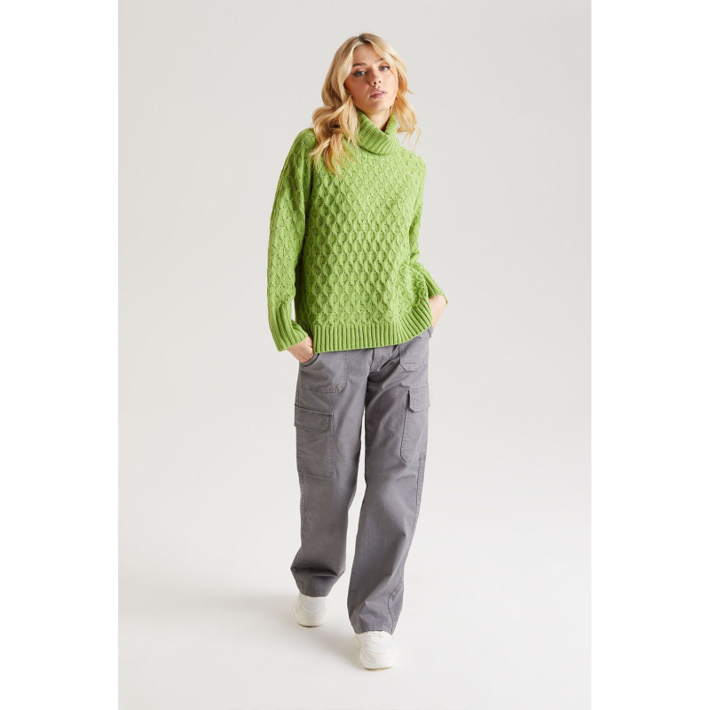 GREEN CABLE ROLL NECK JUMPER