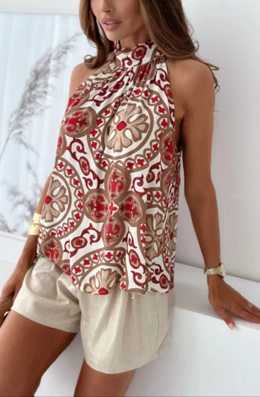 TALINA HALTER TIE UP BLOUSE TOP-RED