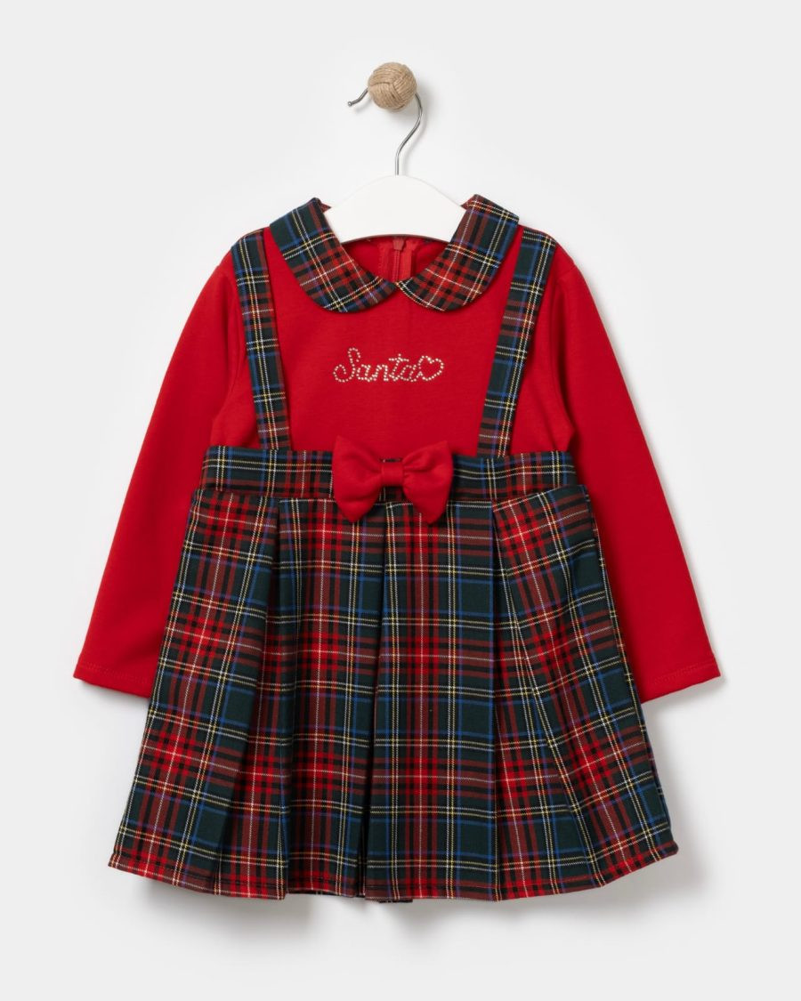 Baby Girls Full Sleeve Diamante Santa Tartan Bow Dress (9-24M)