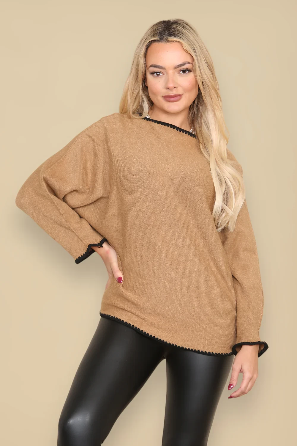 BLANKET STICH BATWING JUMPER