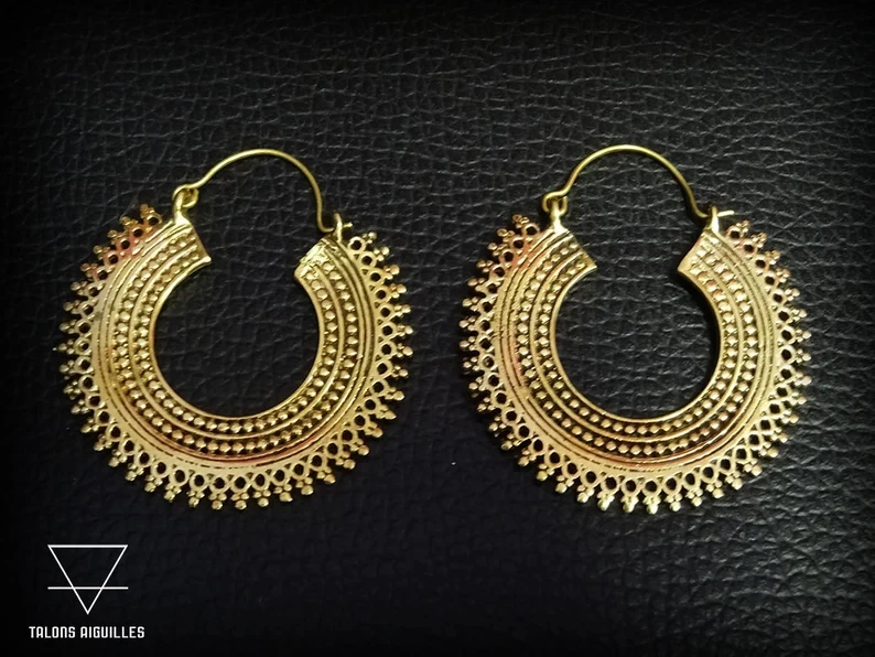 Ethnic earrings - tribal hoop - gypsy hoop earrings