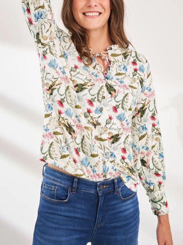 Pure Cotton Wild Garden Tie Neck Top