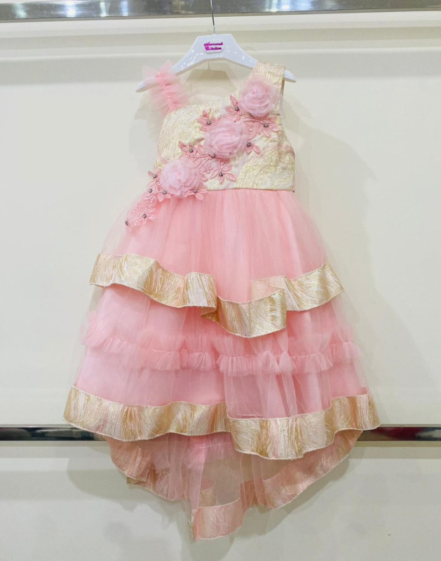 Girls Floral Jacquard Tail Party Dress (2-12Y) - PINK