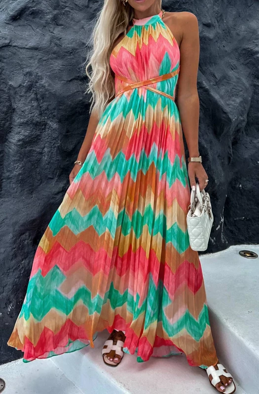 LORENA HALTER OPEN BACK CHIFFON MAXI DRESS