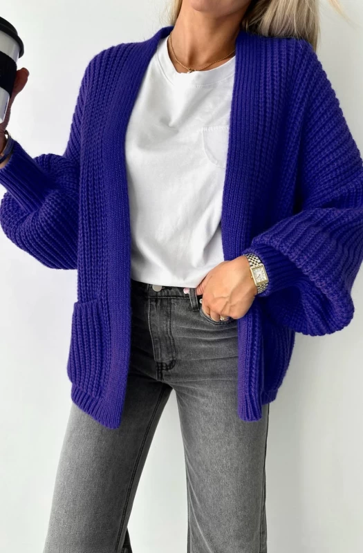 BELLA POCKET DETAIL KNITTED CARDIGAN-ROYAL BLUE