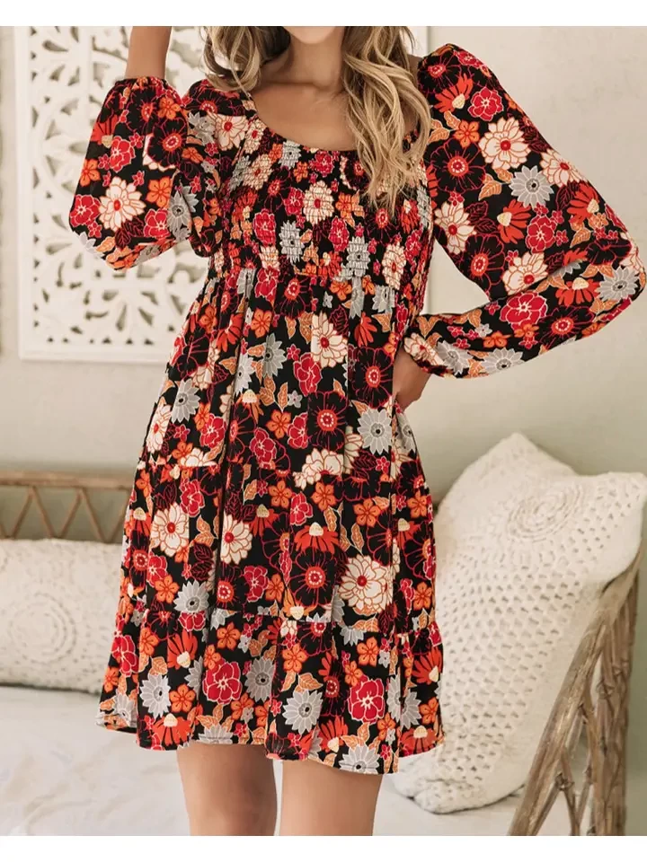 Floral Smocked Long Sleeve Dress