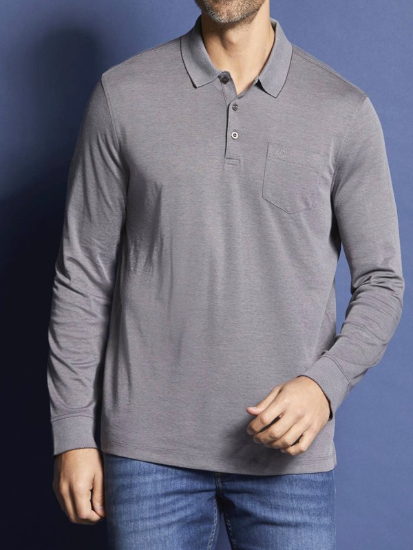 Mens Cotton Blend Long Sleeve Polo Shirt