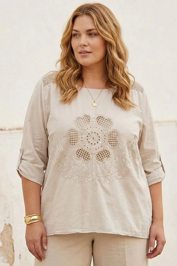 Floral Embroidered Sequin Detail Tunic Top