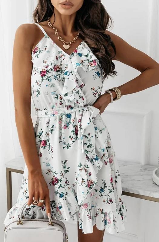 SHAKIRA FLORAL WRAP FRILL CHIFFON DRESS-GREEN