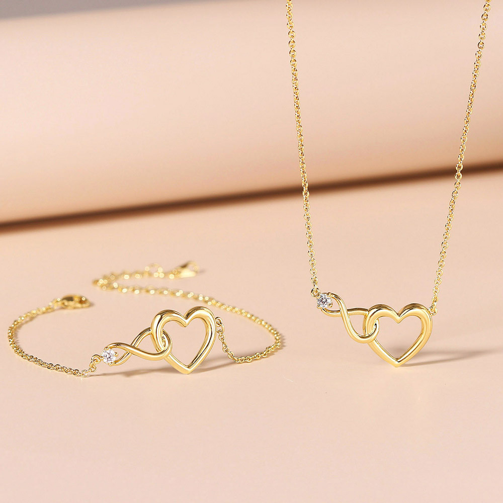 Sweet Minimalist Infinity Heart Shape Copper Inlay Zircon Bracelets Necklace Set