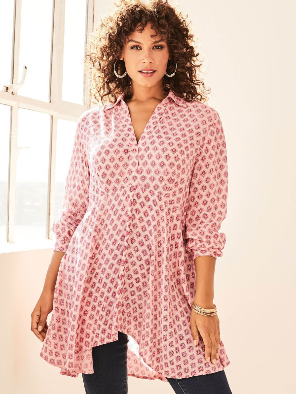 PINK Printed Fit-And-Flare Crinkle Tunic