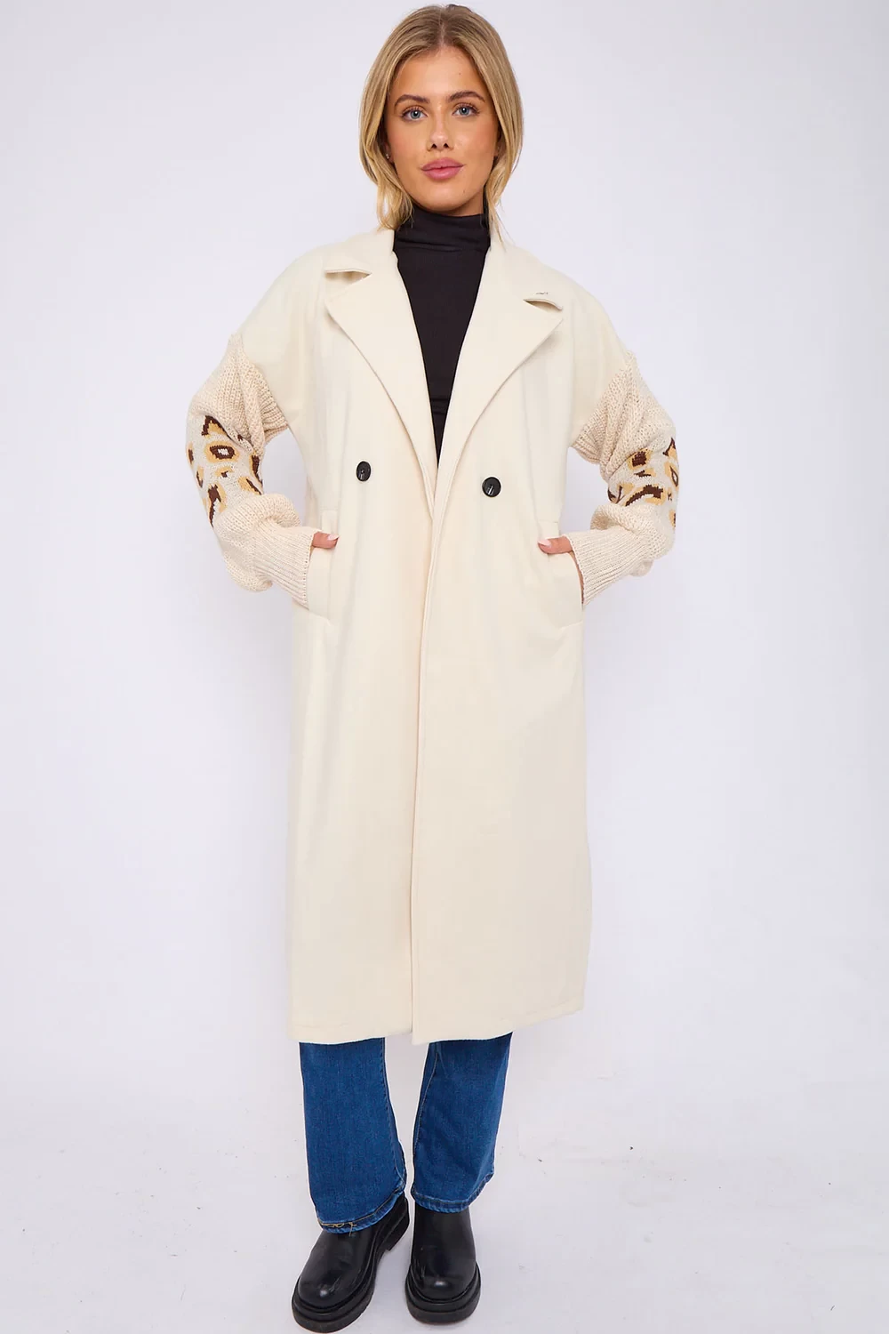 EDEN LEOPARD SLEEVE BUTTON COAT