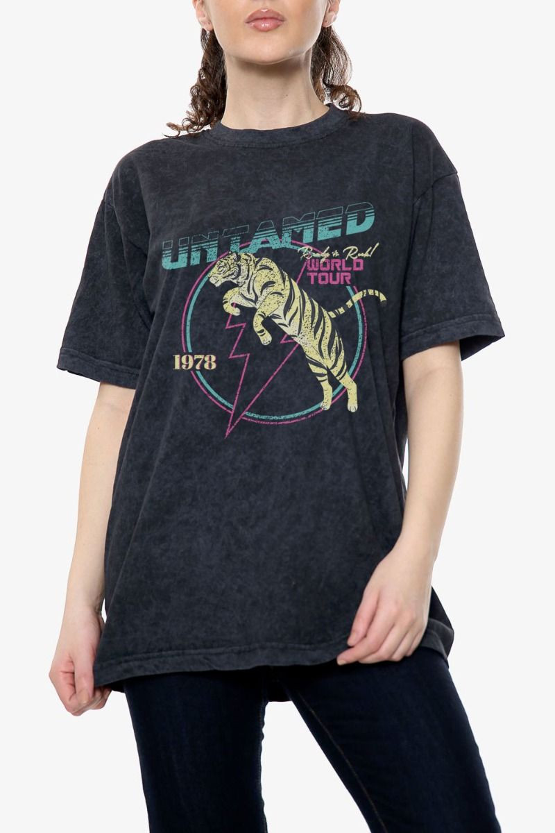 Untamed Tiger Distressed Oversized Acid Wash T-Shirt