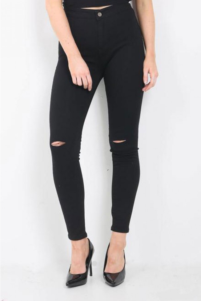 High Waist Ripped Knee Jeggings