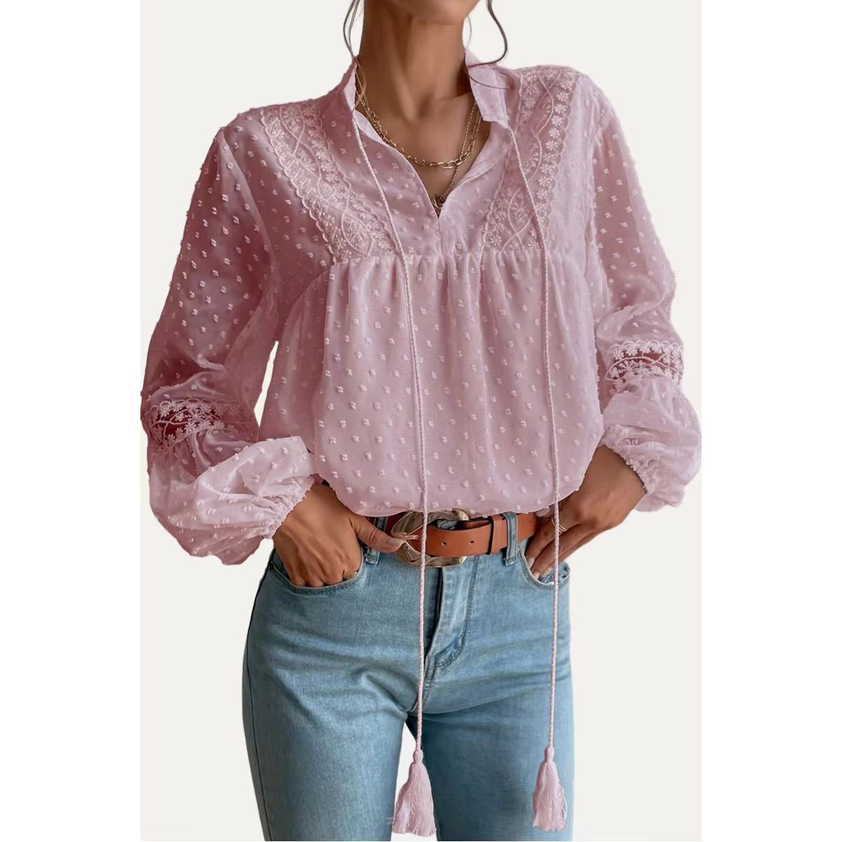 SWEETEST SWISS DOT LACE LONG SLEEVE TOP