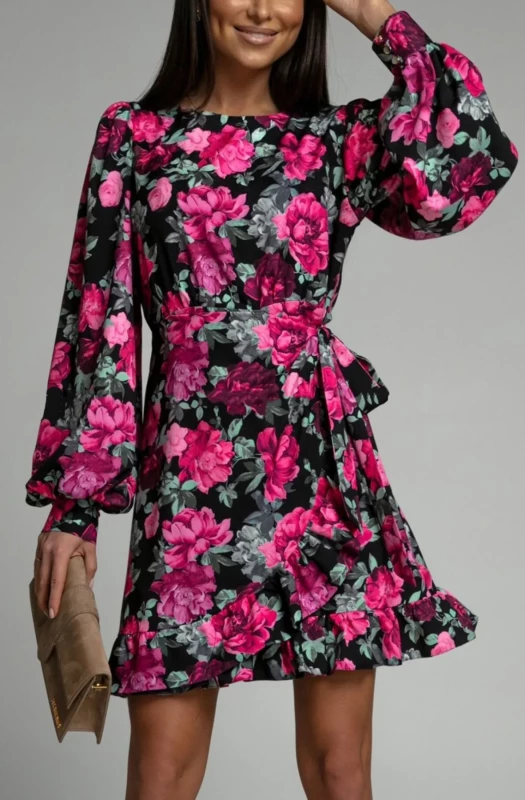 GARCIA FLORAL FRONT WRAP TIE UP DRESS