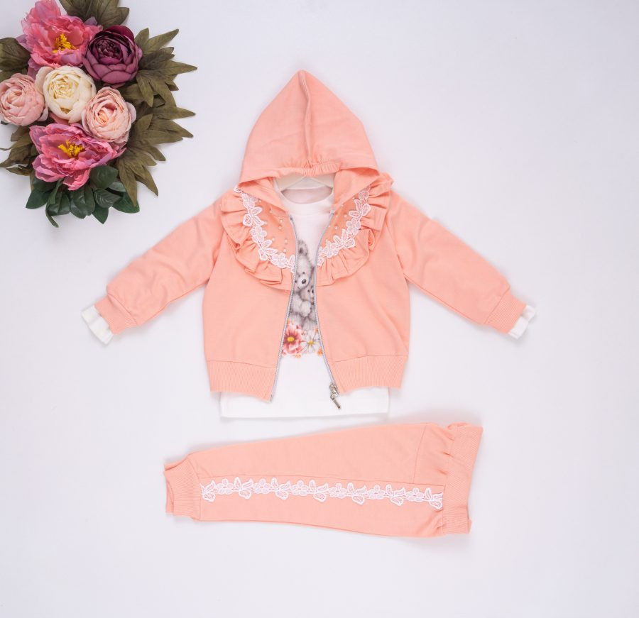 Baby Girls Three Piece Frilly Pearl Tracksuit (9-24M)