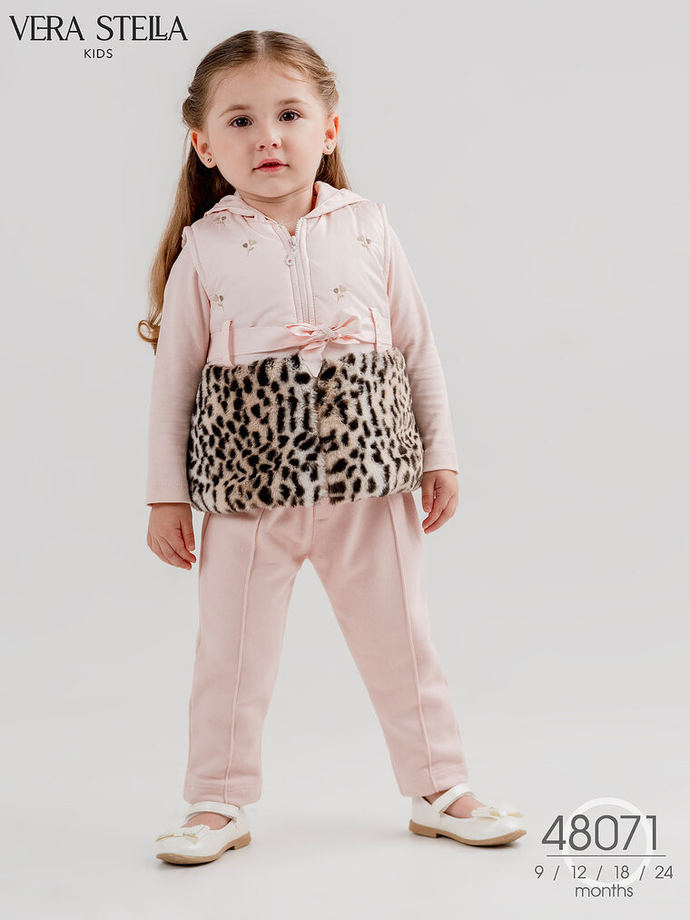 Baby Girls Three Piece Embroidered Leopard Fur Gillet Set (9-24M)