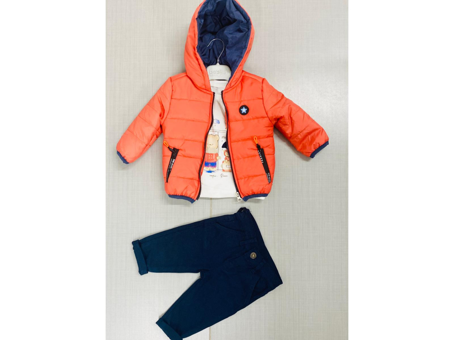 Baby Boys Three Piece Teddy Padded Jacket & Chinos Set (6-18M)