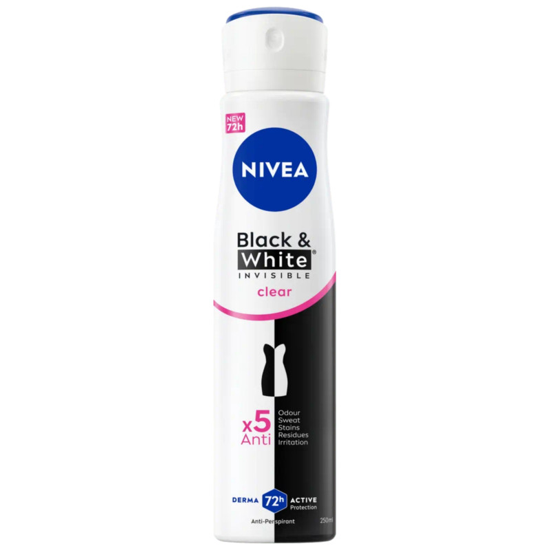 Nivea Black and White Invisible Clear Anti-Perspirant Deodorant Body Spray 250ml