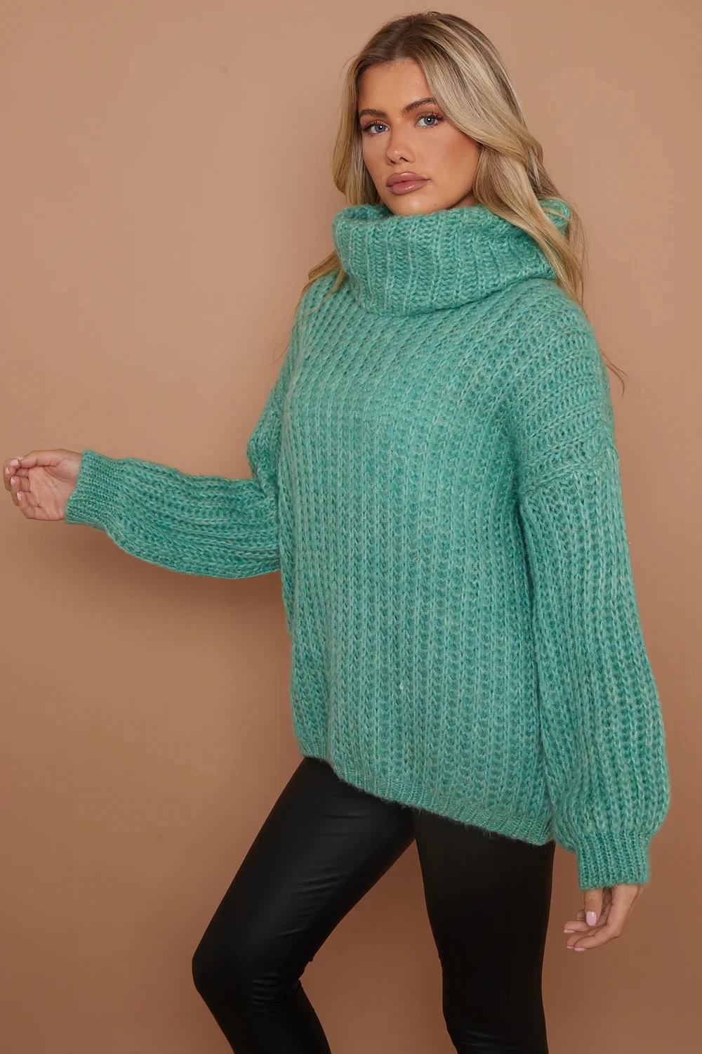 SOFT FEEL WAFFLE PATTERN JUMPER -GREEN