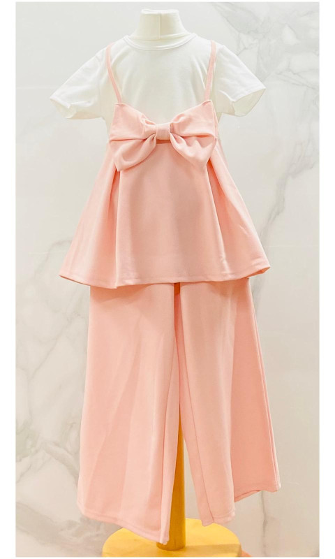 Girls Two Piece Twin Look Bow Top & Floral Culottes Bottoms Sets (4-14Y)