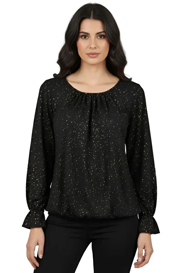 Subtle Glitter Specks Gathered Tunic Top