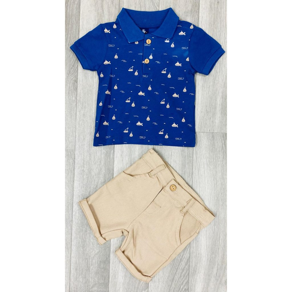 Baby Boys Sailor Polo Shirt & Shorts Set (9-24M) - BLUE