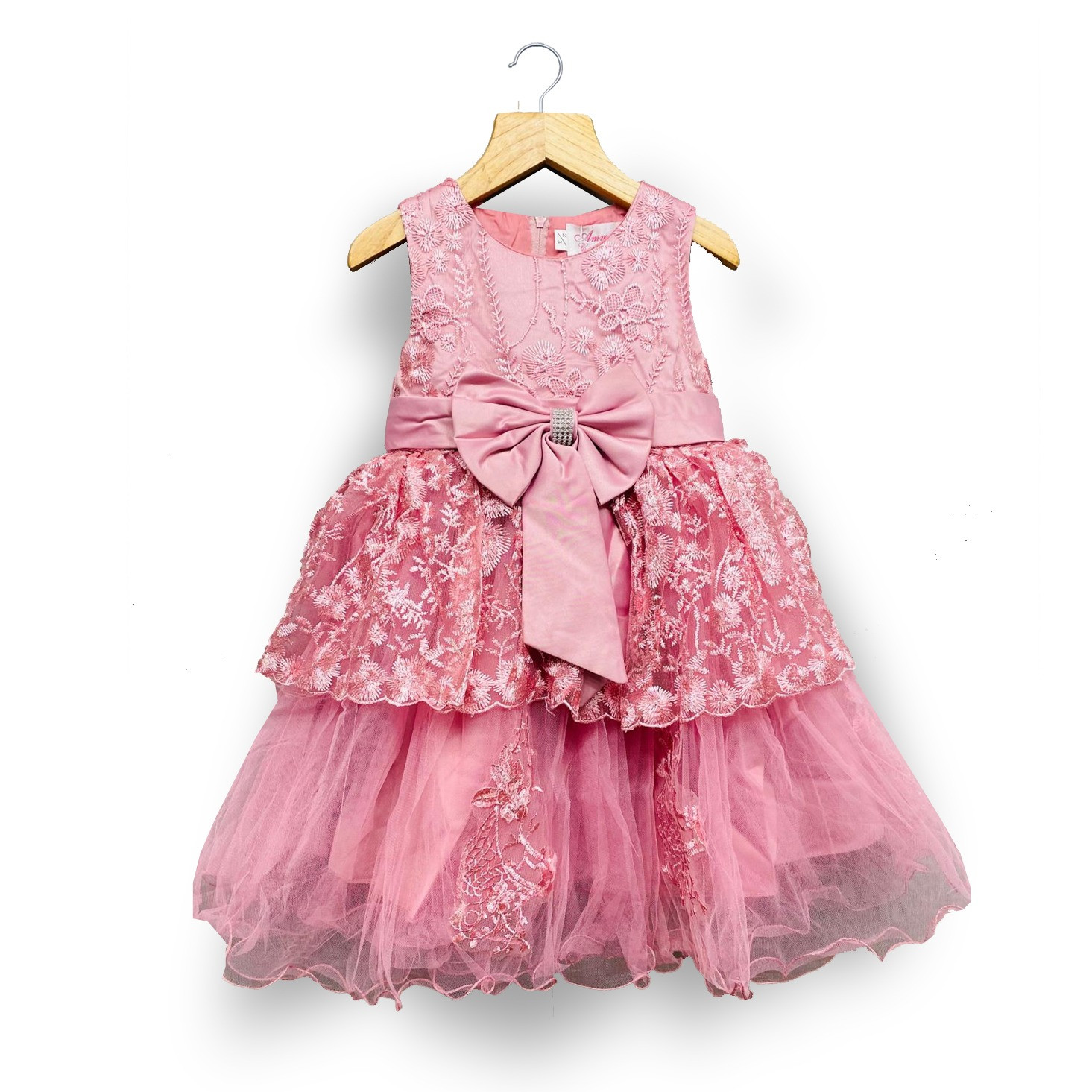 Girls Floral Embroidered Bow Party Dress (2-12Y)