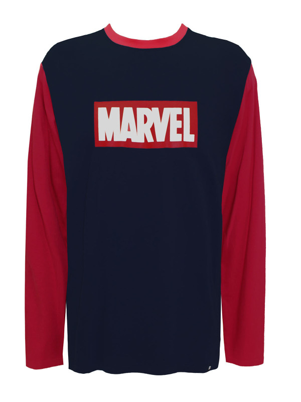 Mens Pure Cotton Marvel Logo Long Sleeve T-Shirt